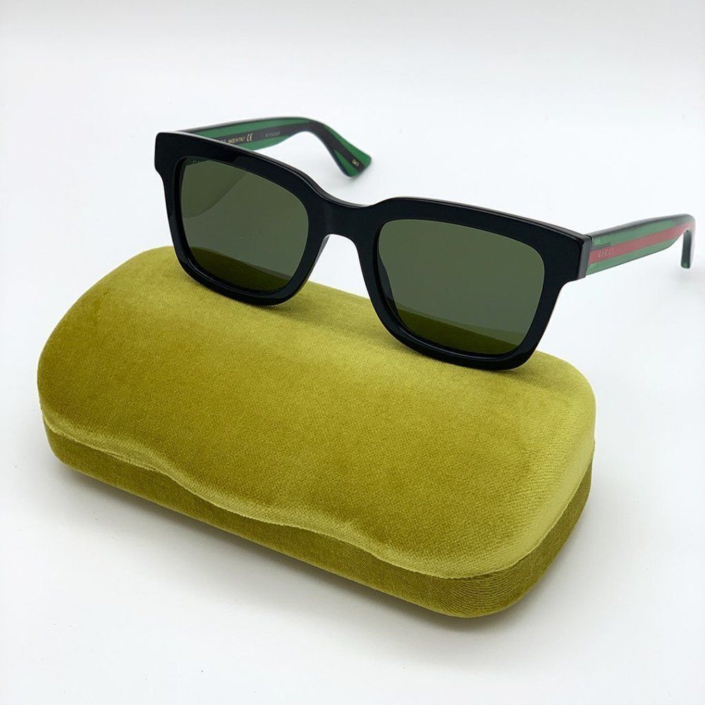 NEW GUCCI GG0001SN 002 Black Green Grey Square Unisex Sunglasses